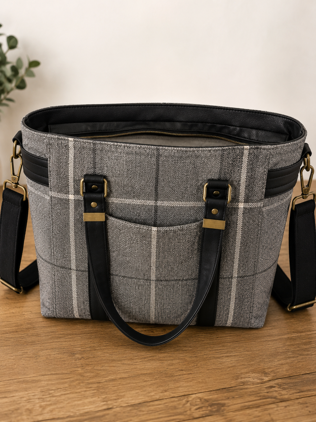 Handmade Grey Checked Tote Bag