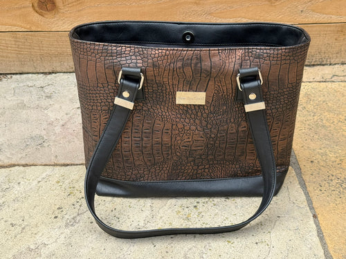 Chocolate Faux Croc Tote Bag