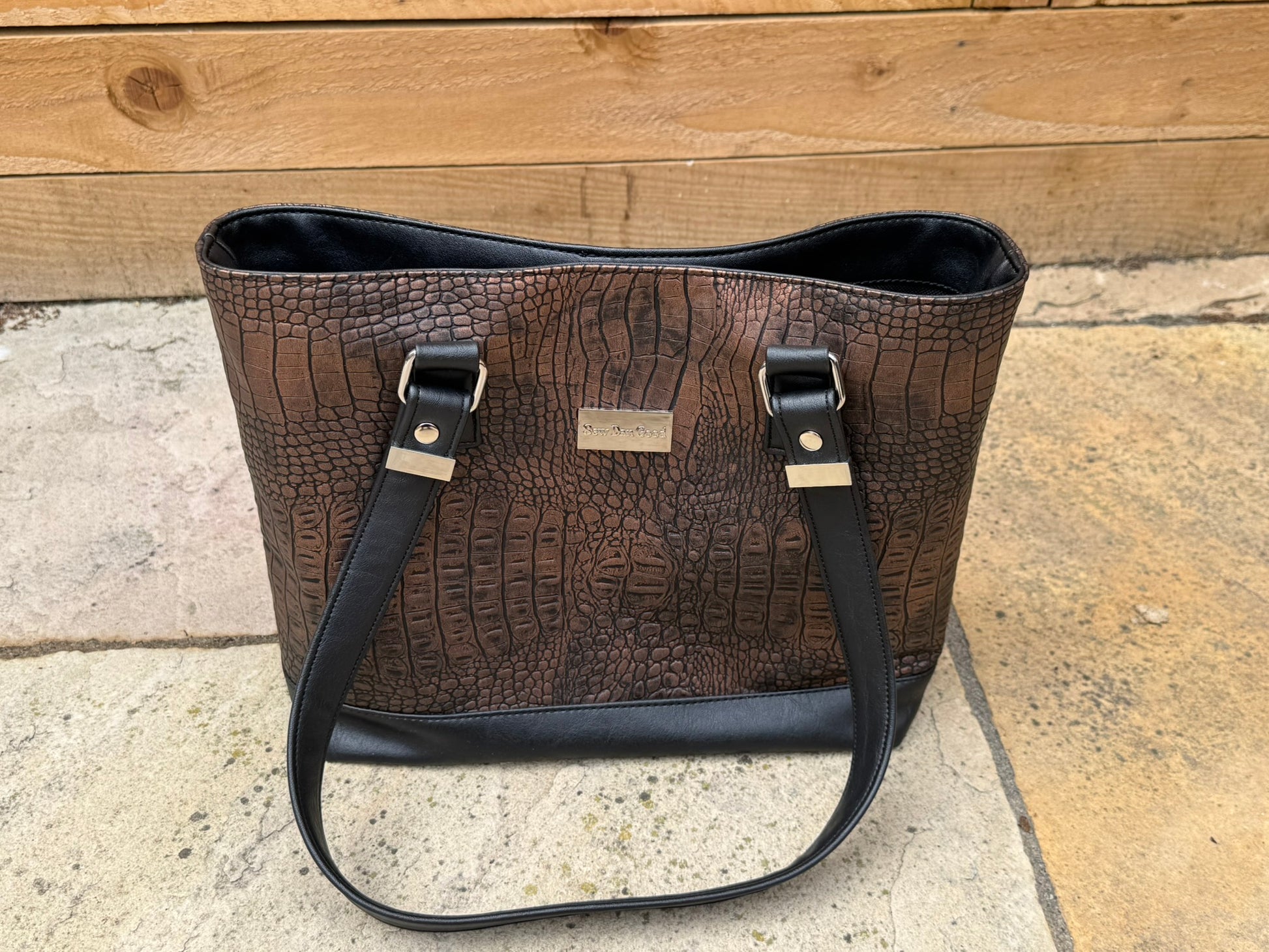 Chocolate Faux Croc Tote Bag