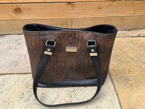 Chocolate Faux Croc Tote Bag
