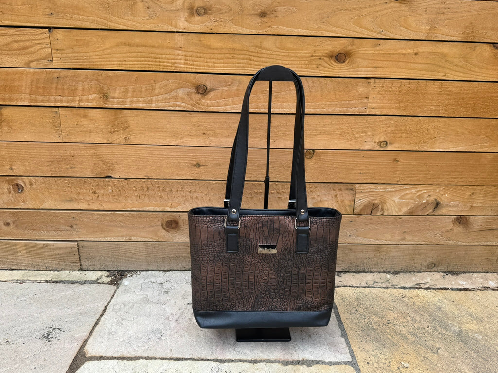 Chocolate Faux Croc Tote Bag