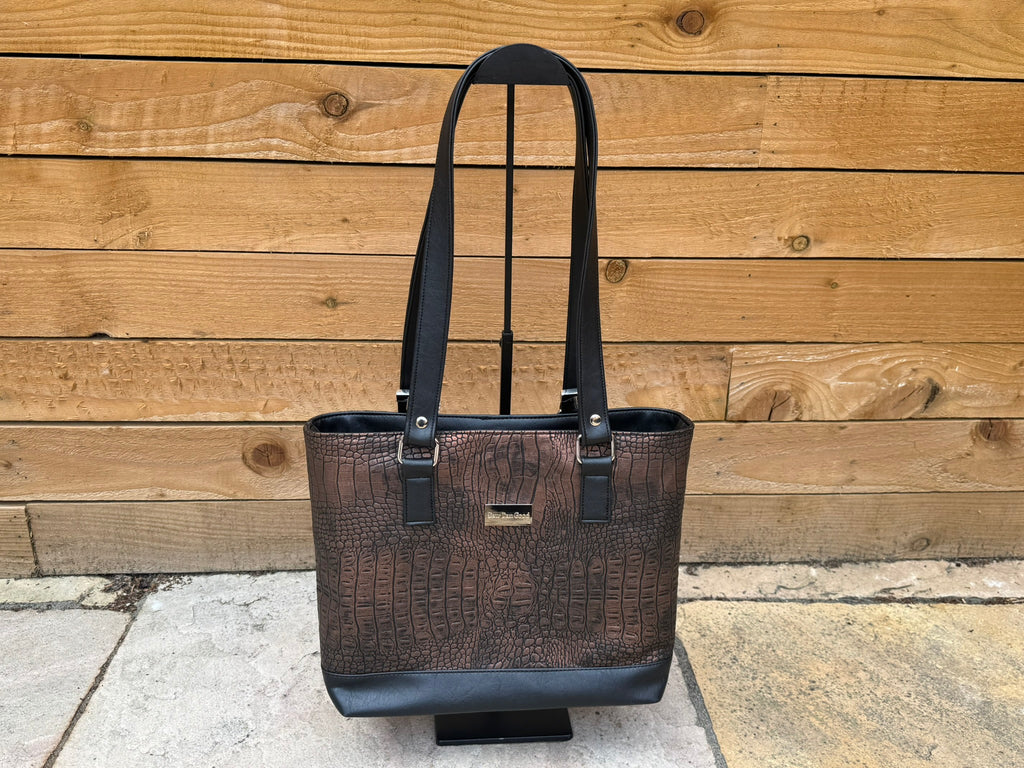 Chocolate Faux Croc Tote Bag