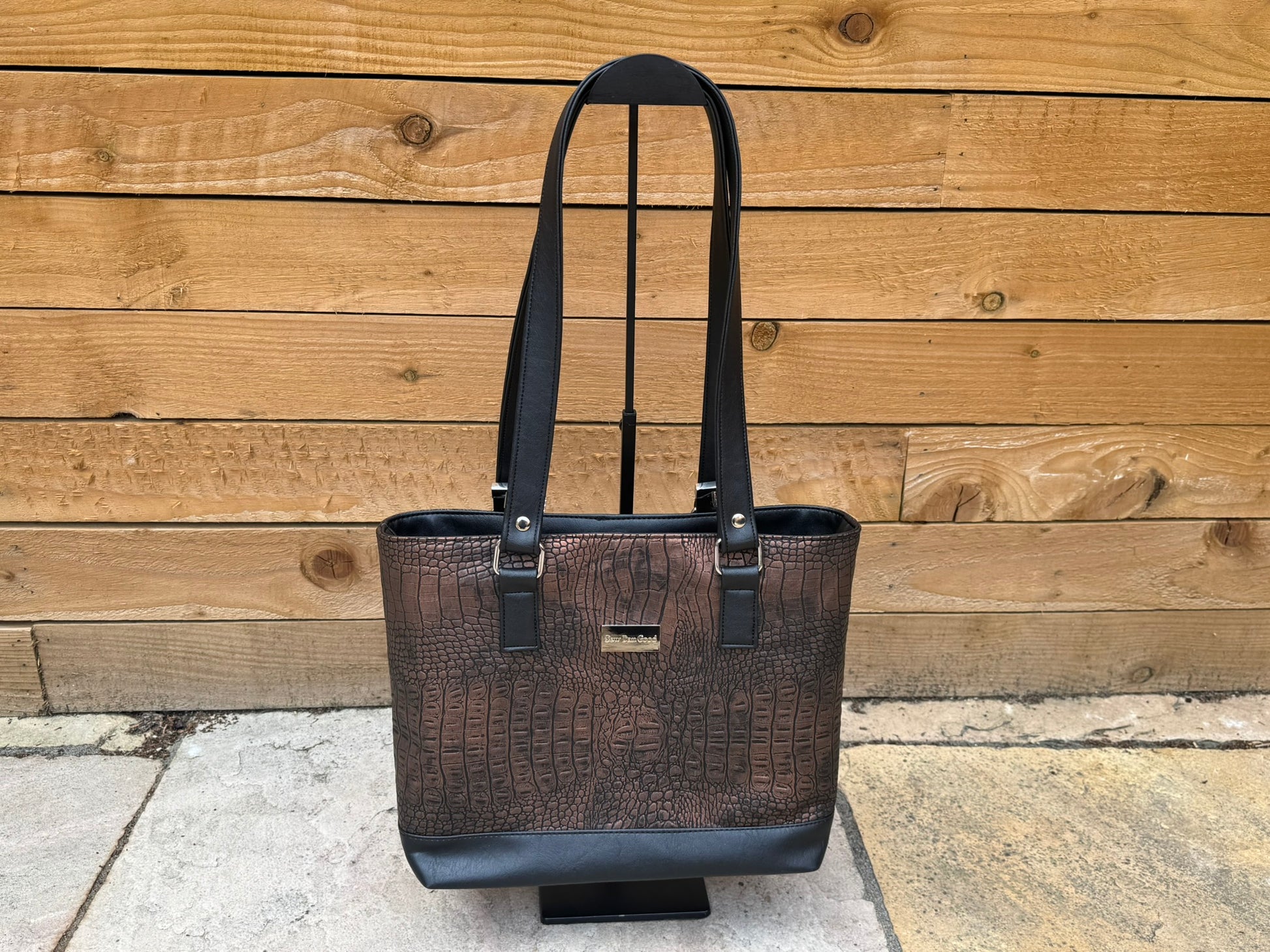 Chocolate Faux Croc Tote Bag