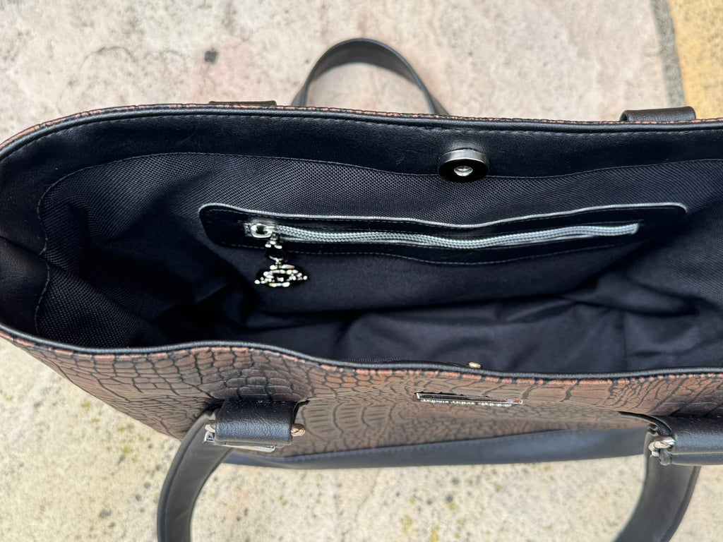 Chocolate Faux Croc Tote Bag