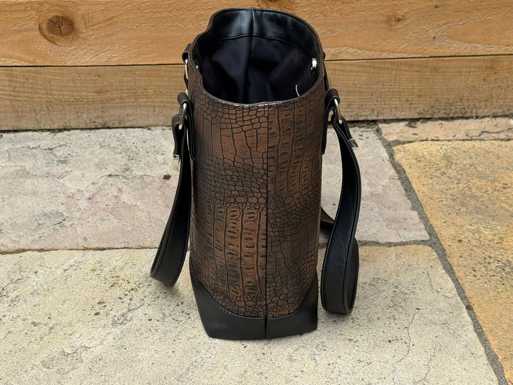 Chocolate Faux Croc Tote Bag