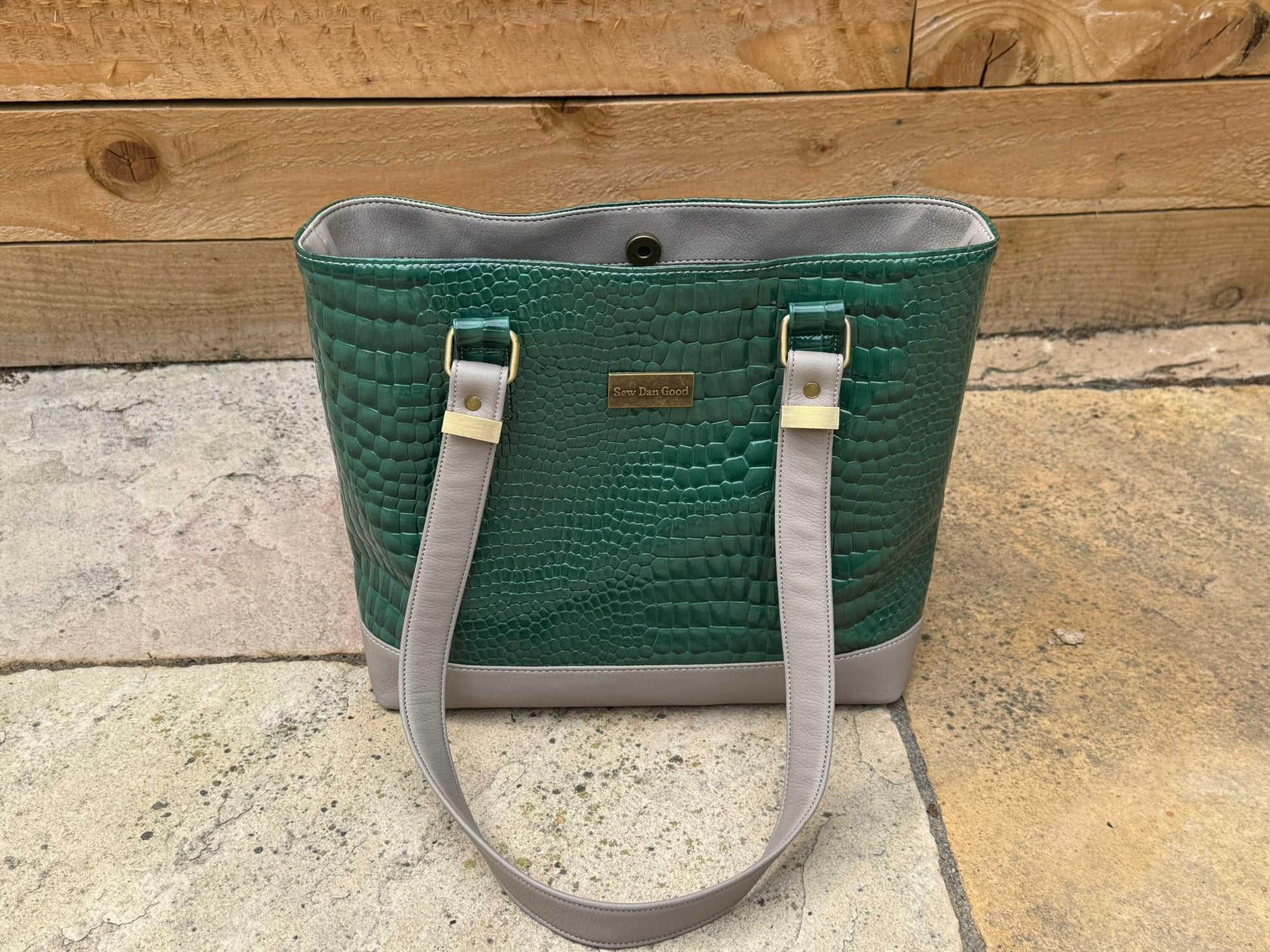 Emerald Faux Croc Tote Bag