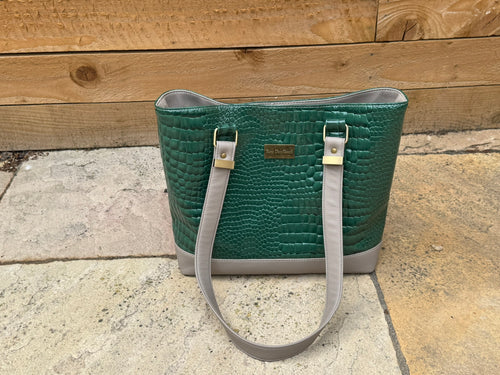 Emerald Faux Croc Tote Bag