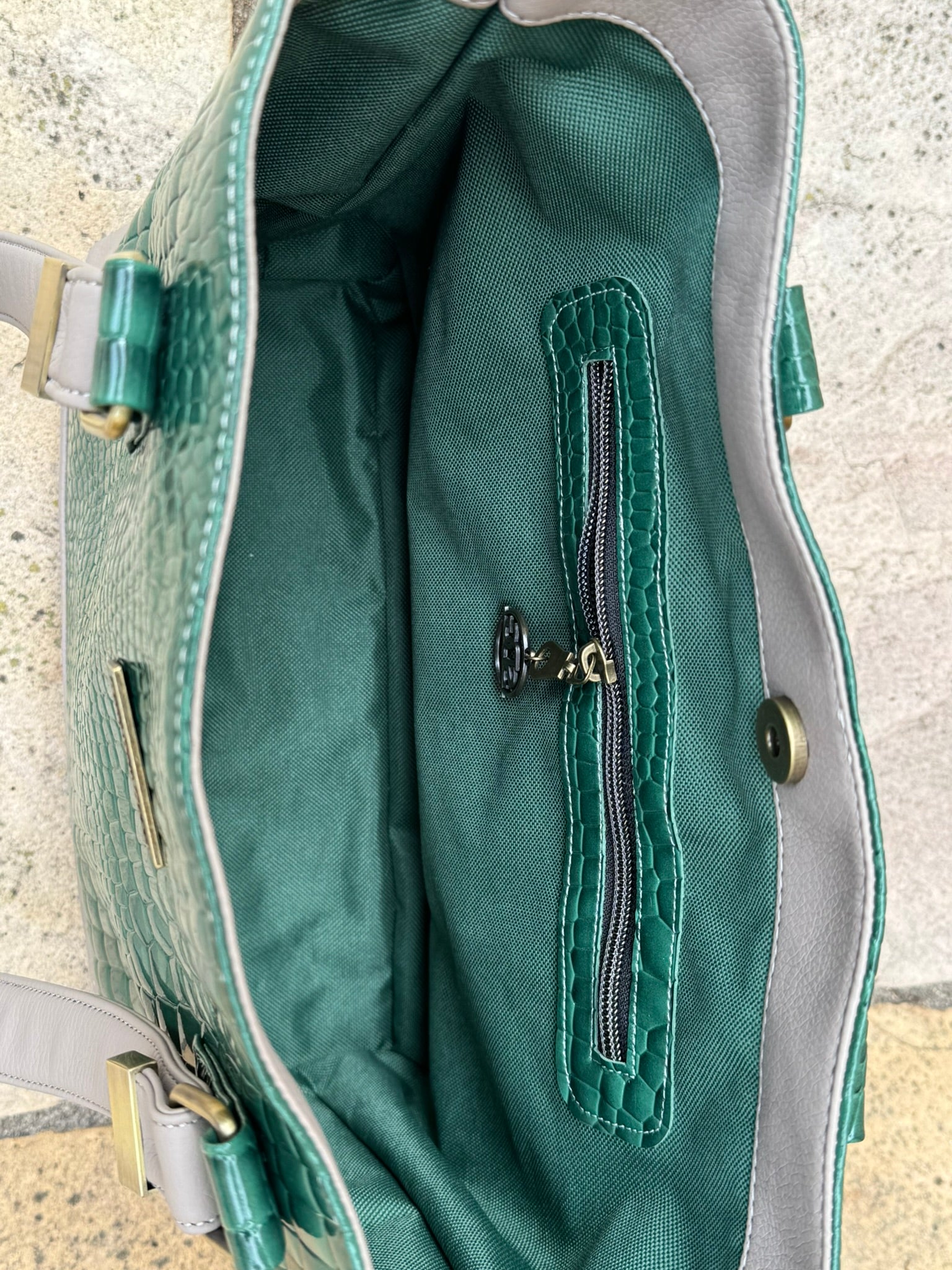 Emerald Faux Croc Tote Bag