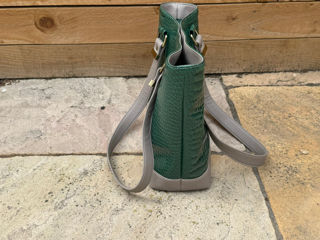Emerald Faux Croc Tote Bag