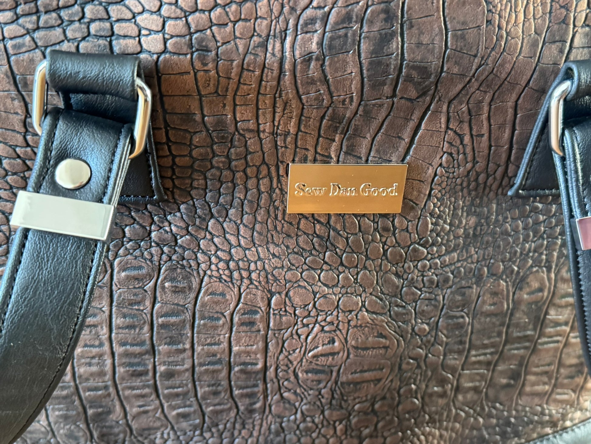 Chocolate Faux Croc Tote Bag