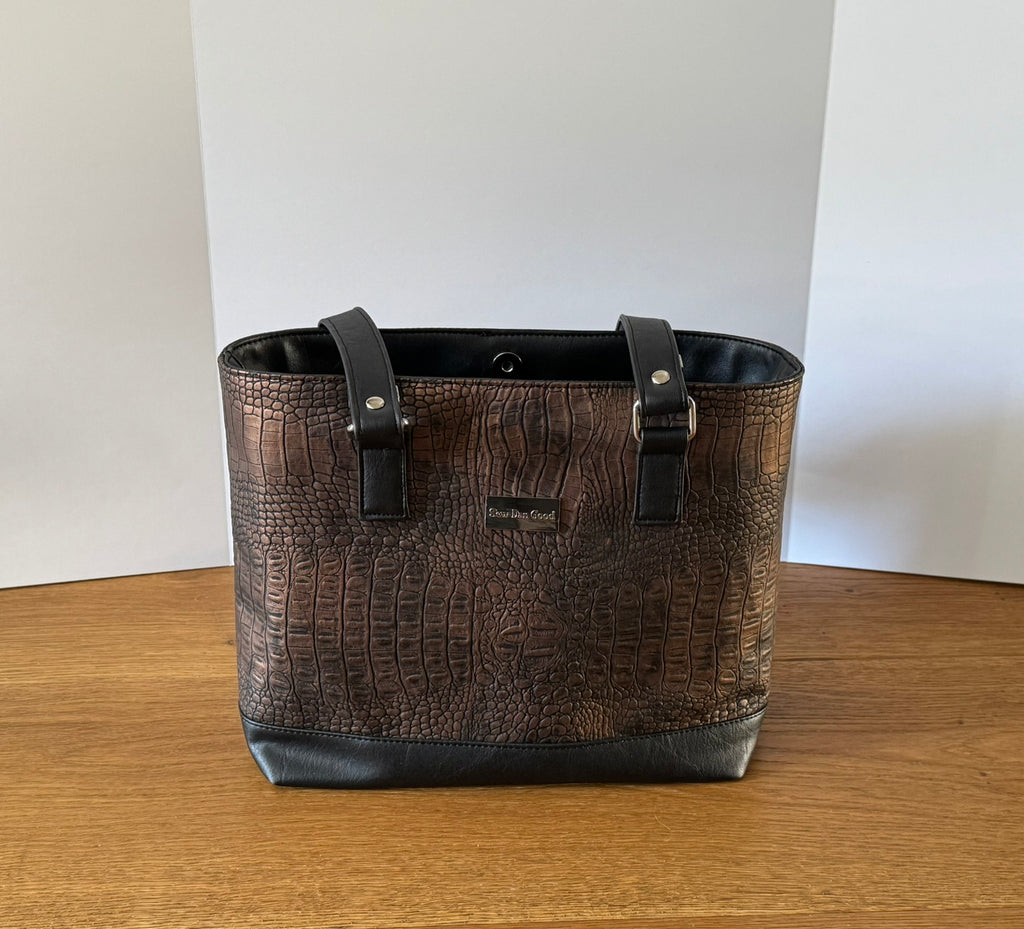 Chocolate Faux Croc Tote Bag