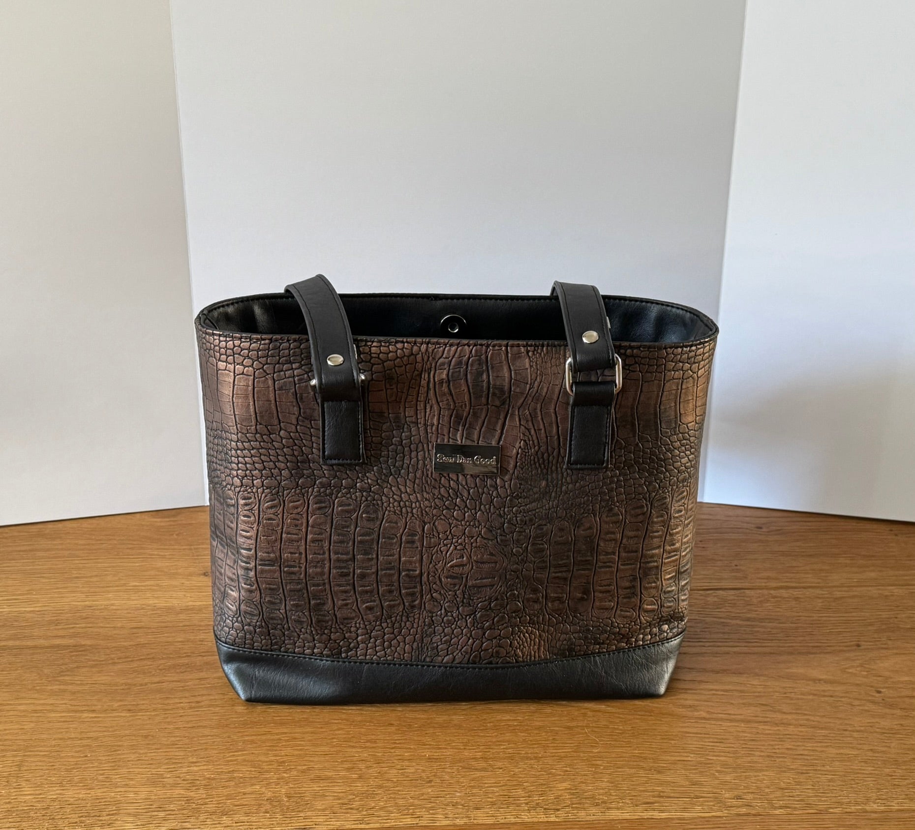 Chocolate Faux Croc Tote Bag