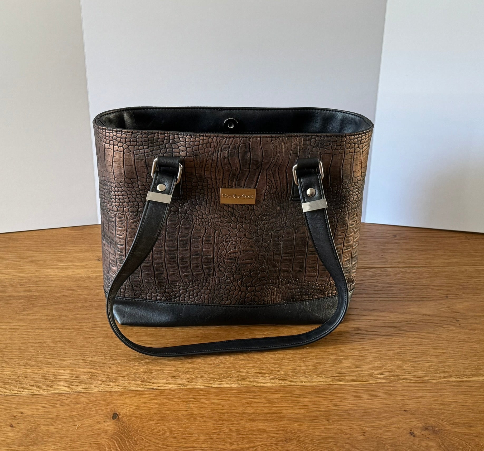 Chocolate Faux Croc Tote Bag