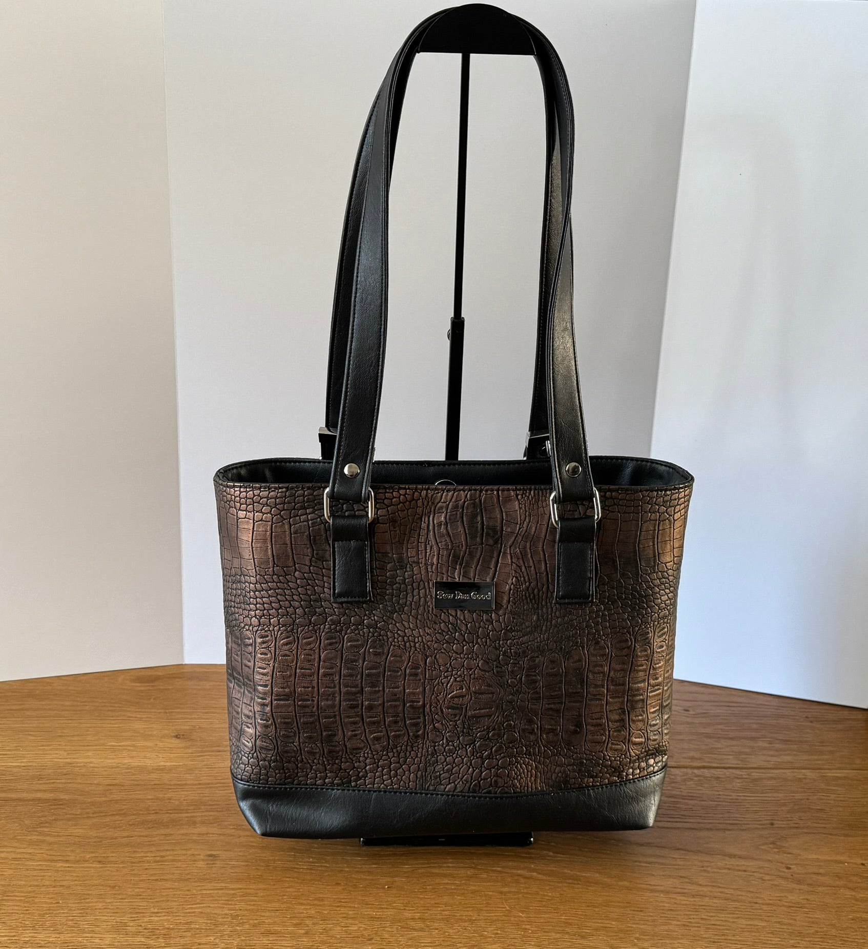 Chocolate Faux Croc Tote Bag