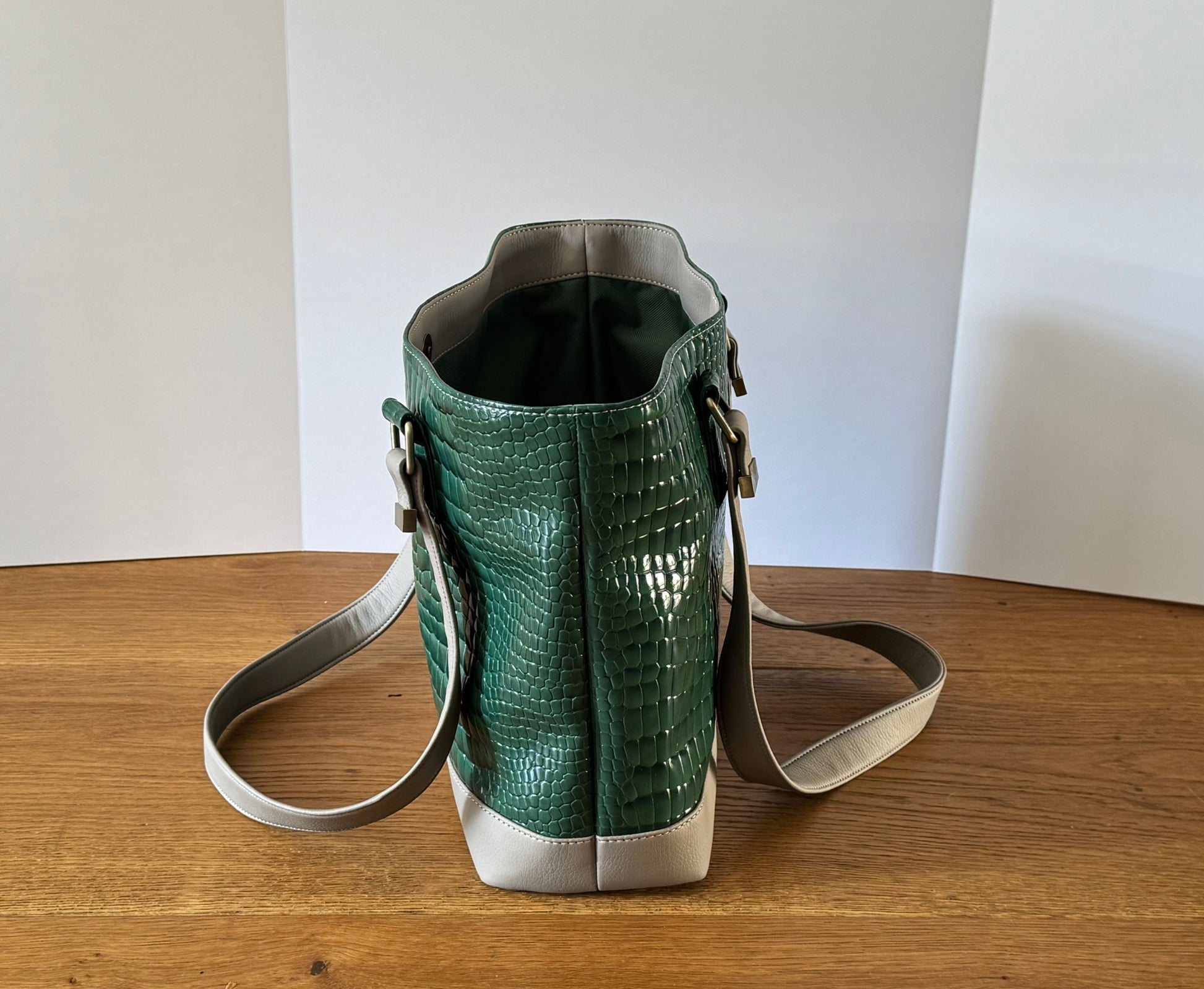 Emerald Faux Croc Tote Bag