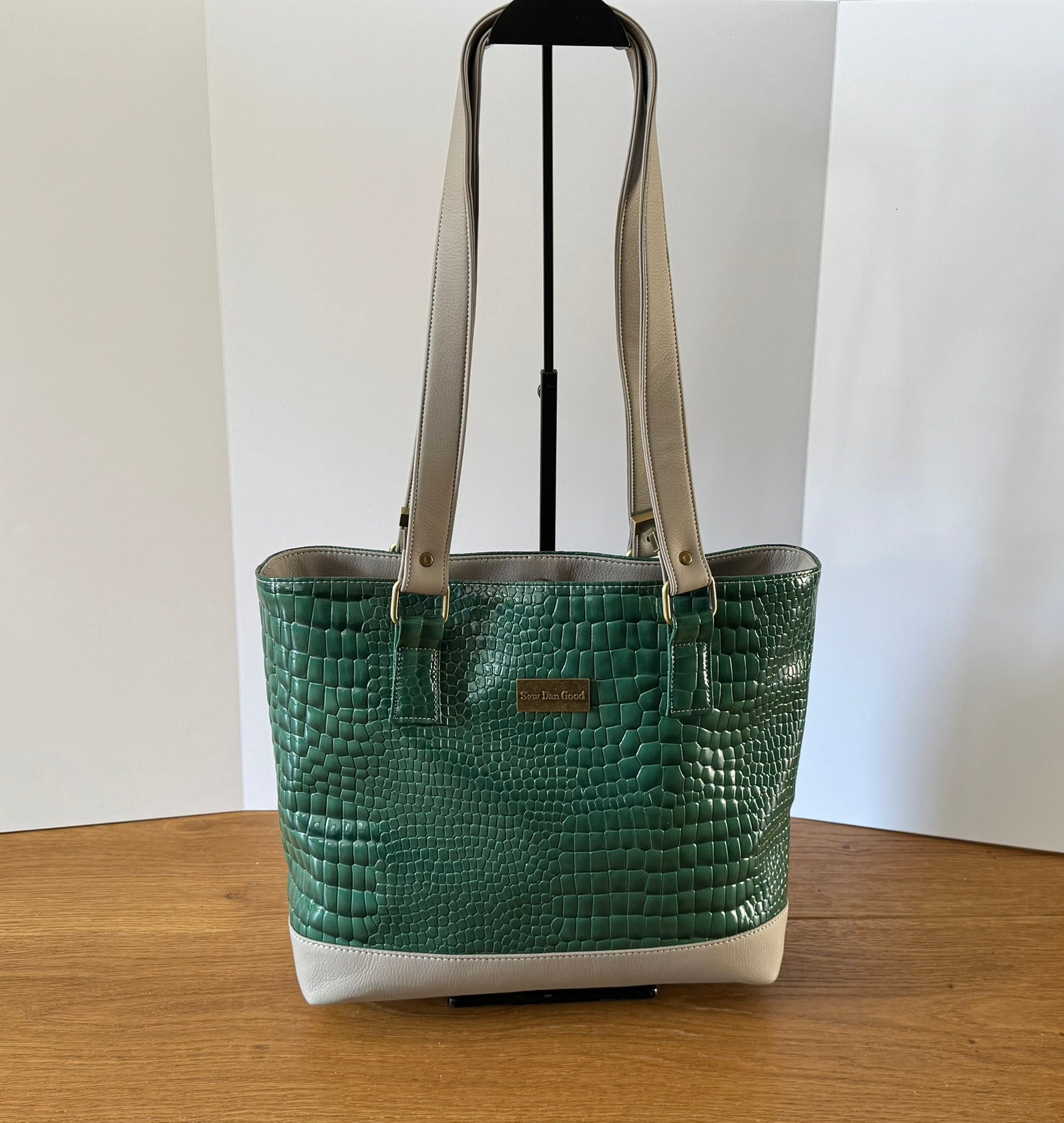 Emerald Faux Croc Tote Bag