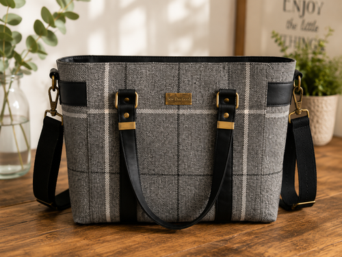 Handmade Grey Checked Tote Bag