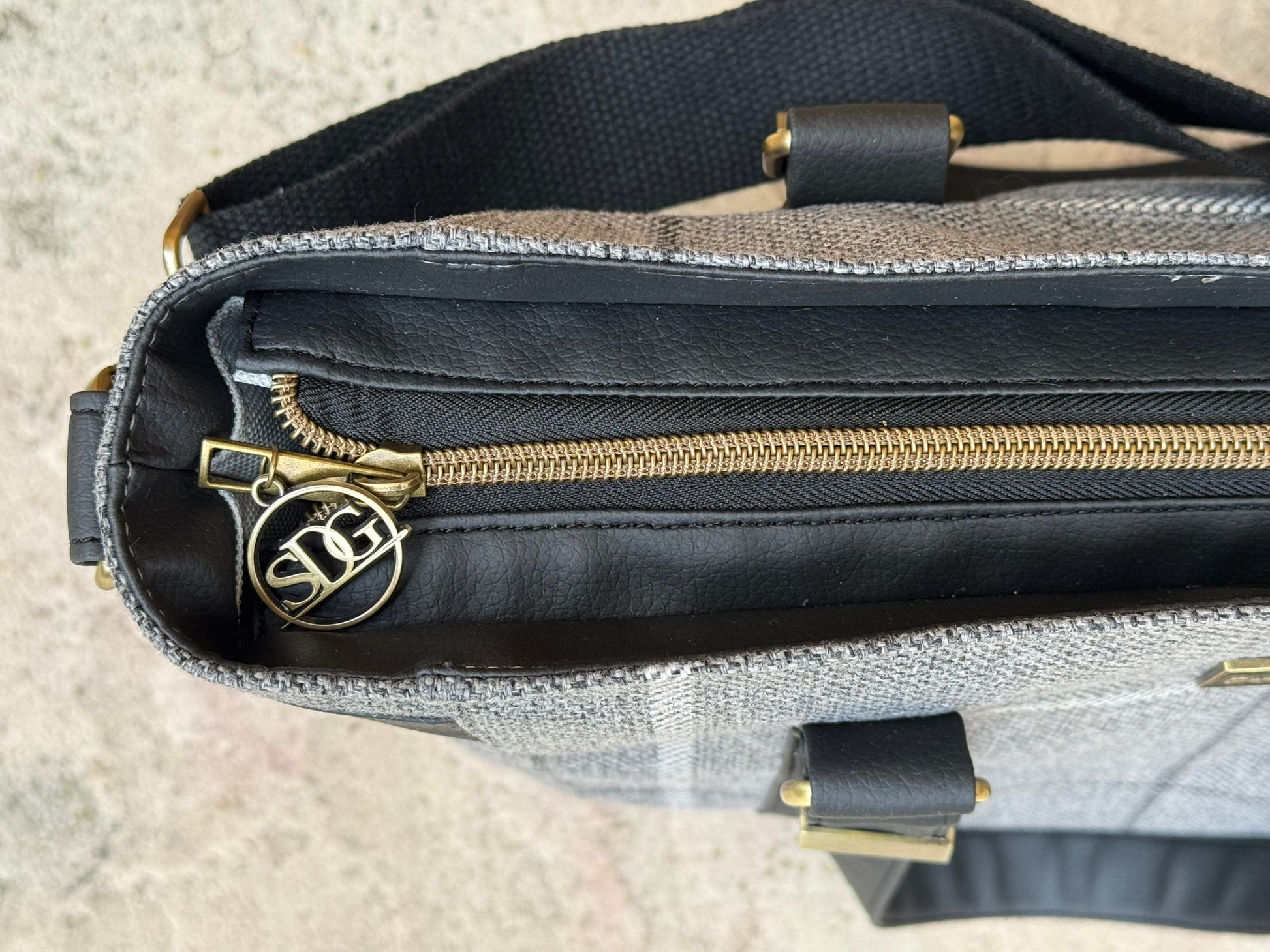 Handmade Grey Checked Tote Bag with Crossbody Strap