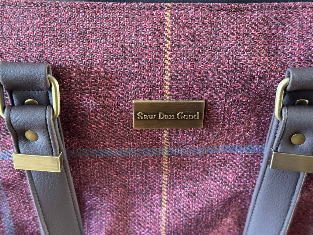Burgundy Check Tote Bag