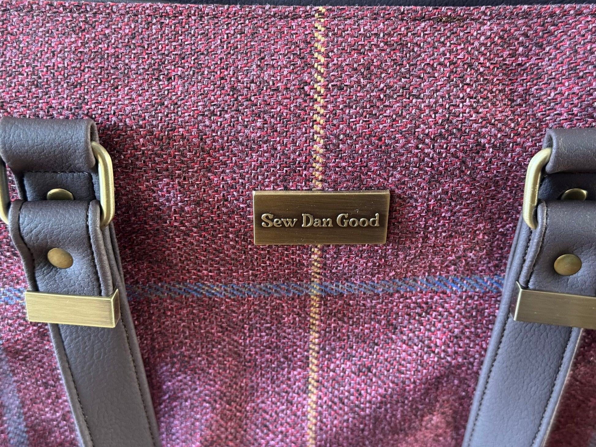 Burgundy Check Tote Bag