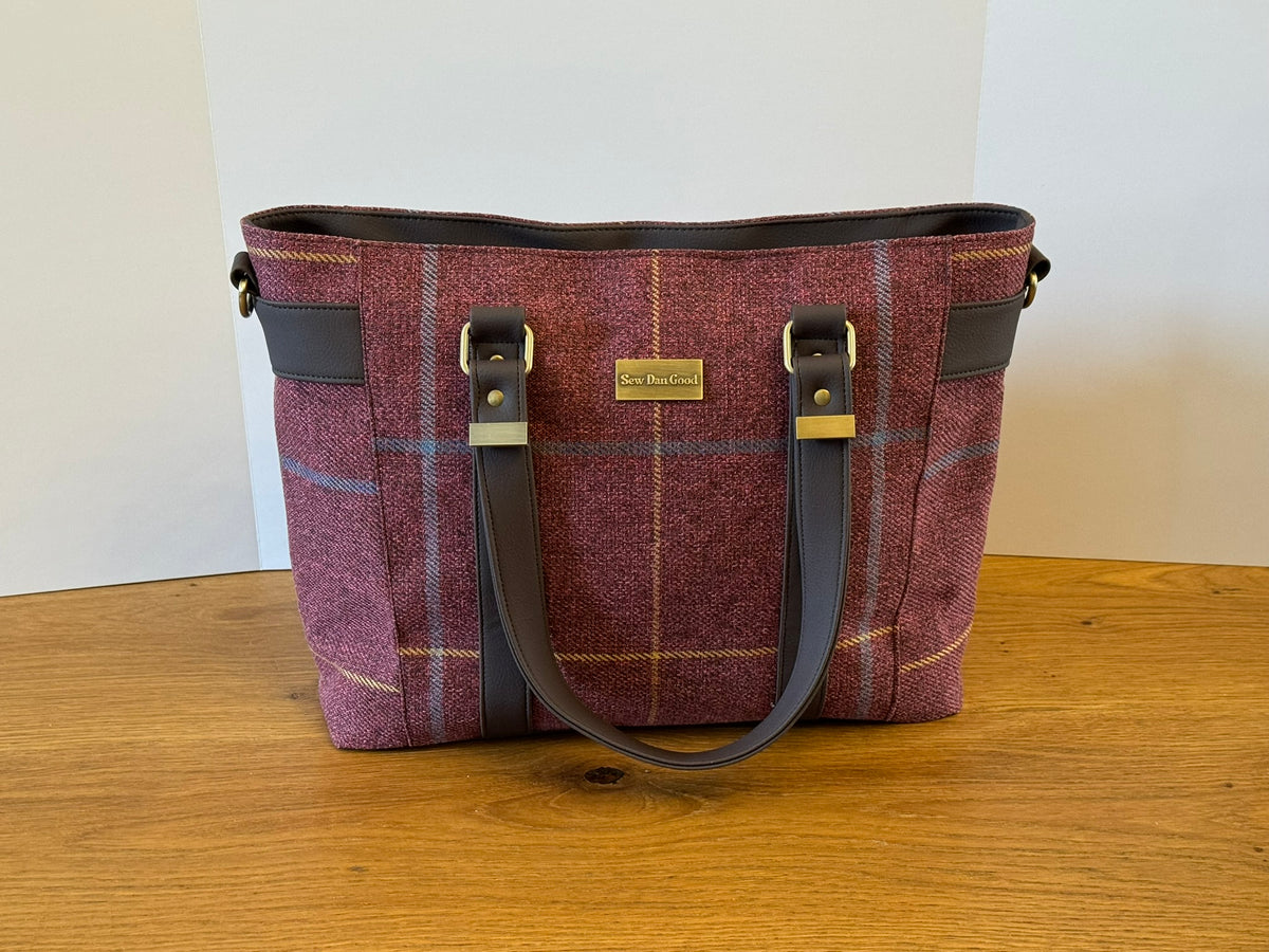 Burgundy Check Tote Bag