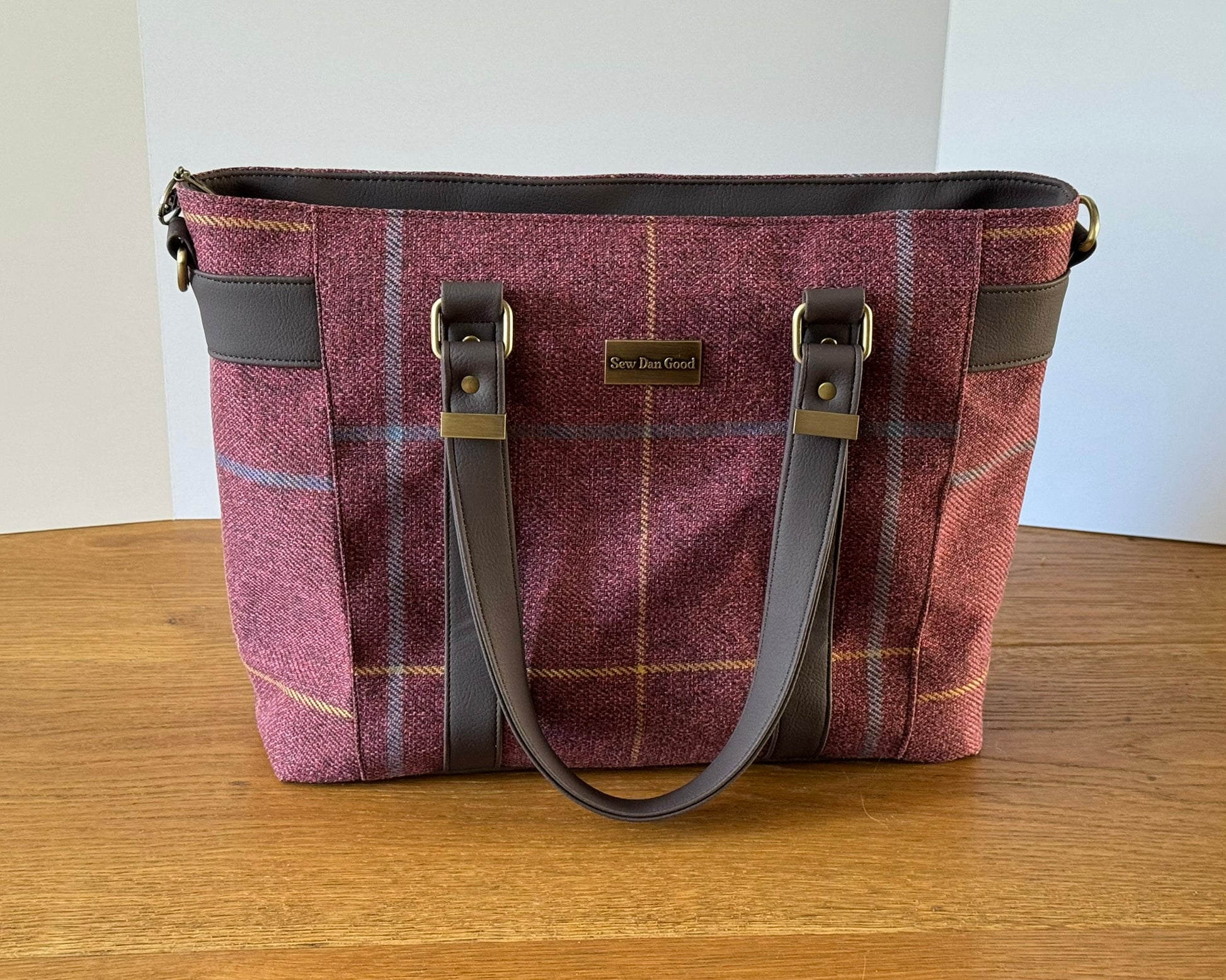 Burgundy Check Tote Bag