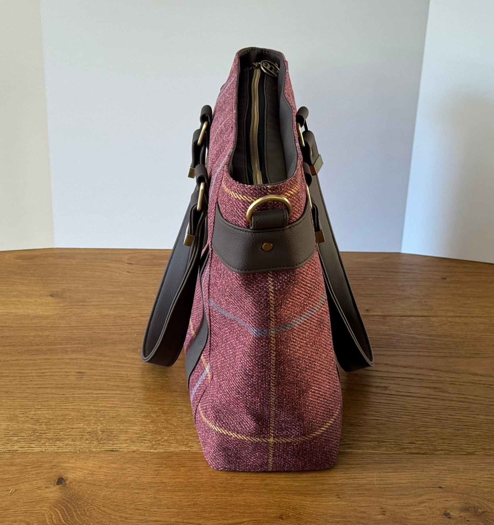 Burgundy Check Tote Bag