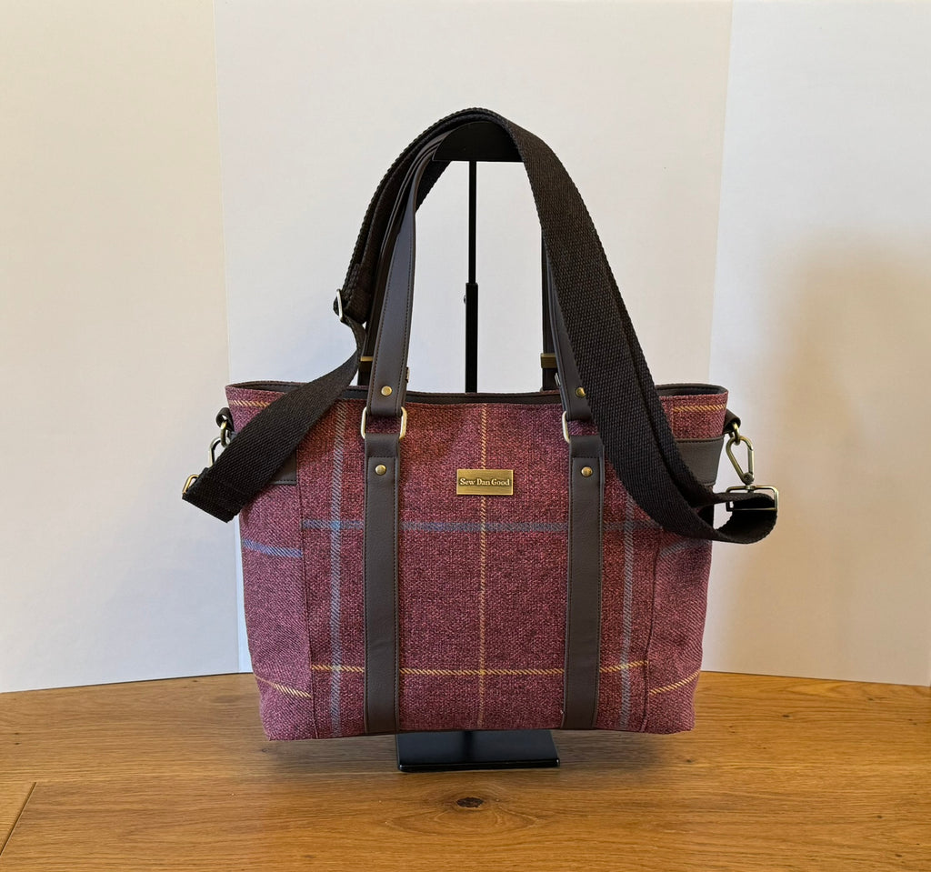 Burgundy Check Tote Bag