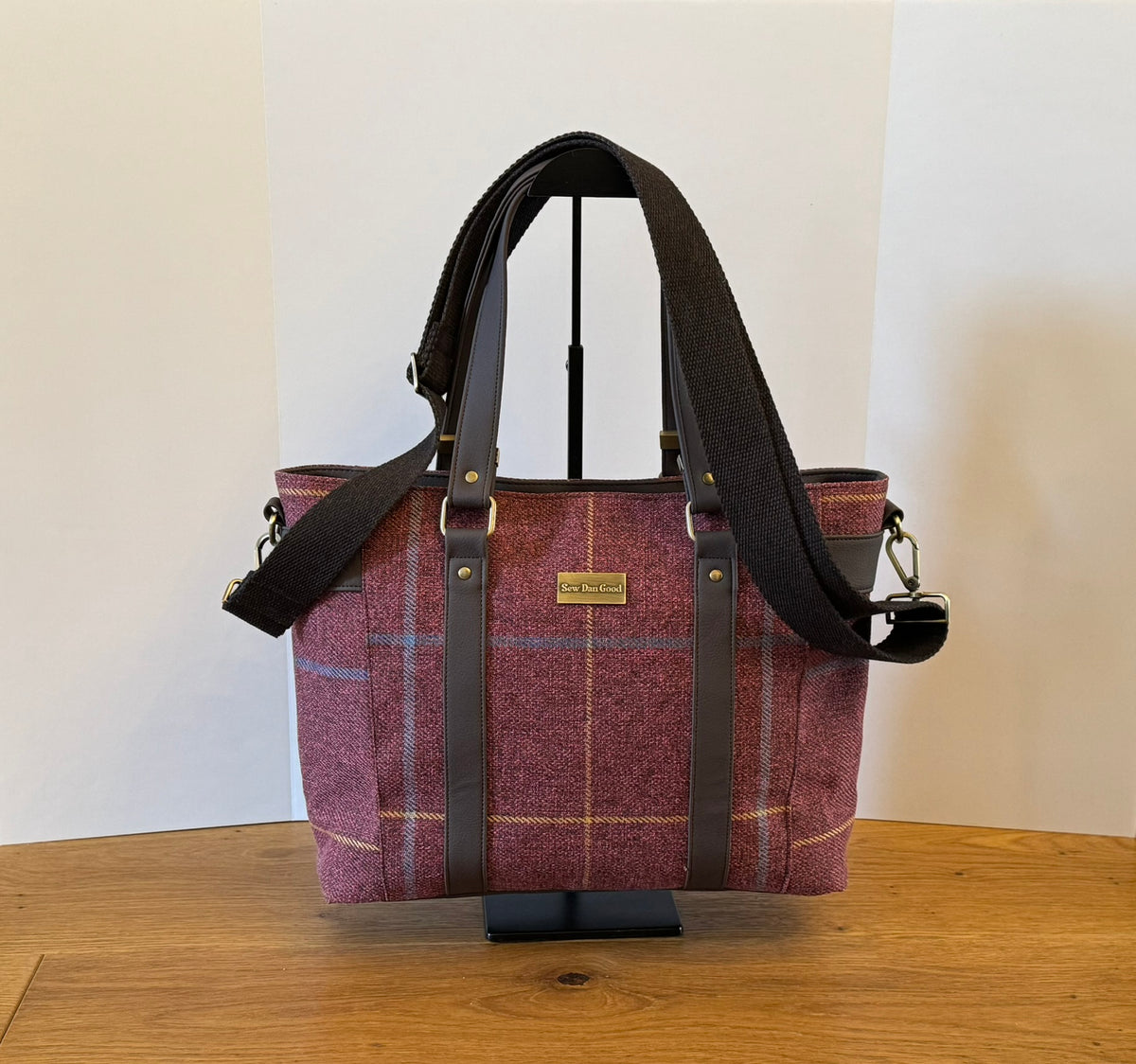 Burgundy Check Tote Bag