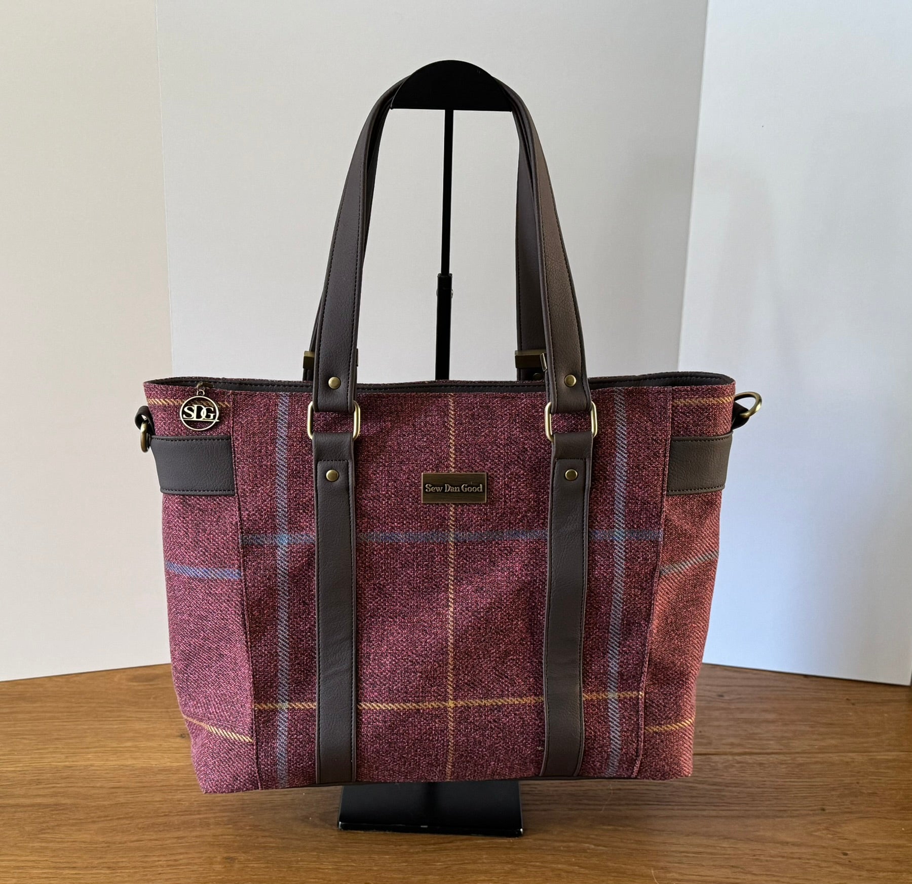 Burgundy Check Tote Bag