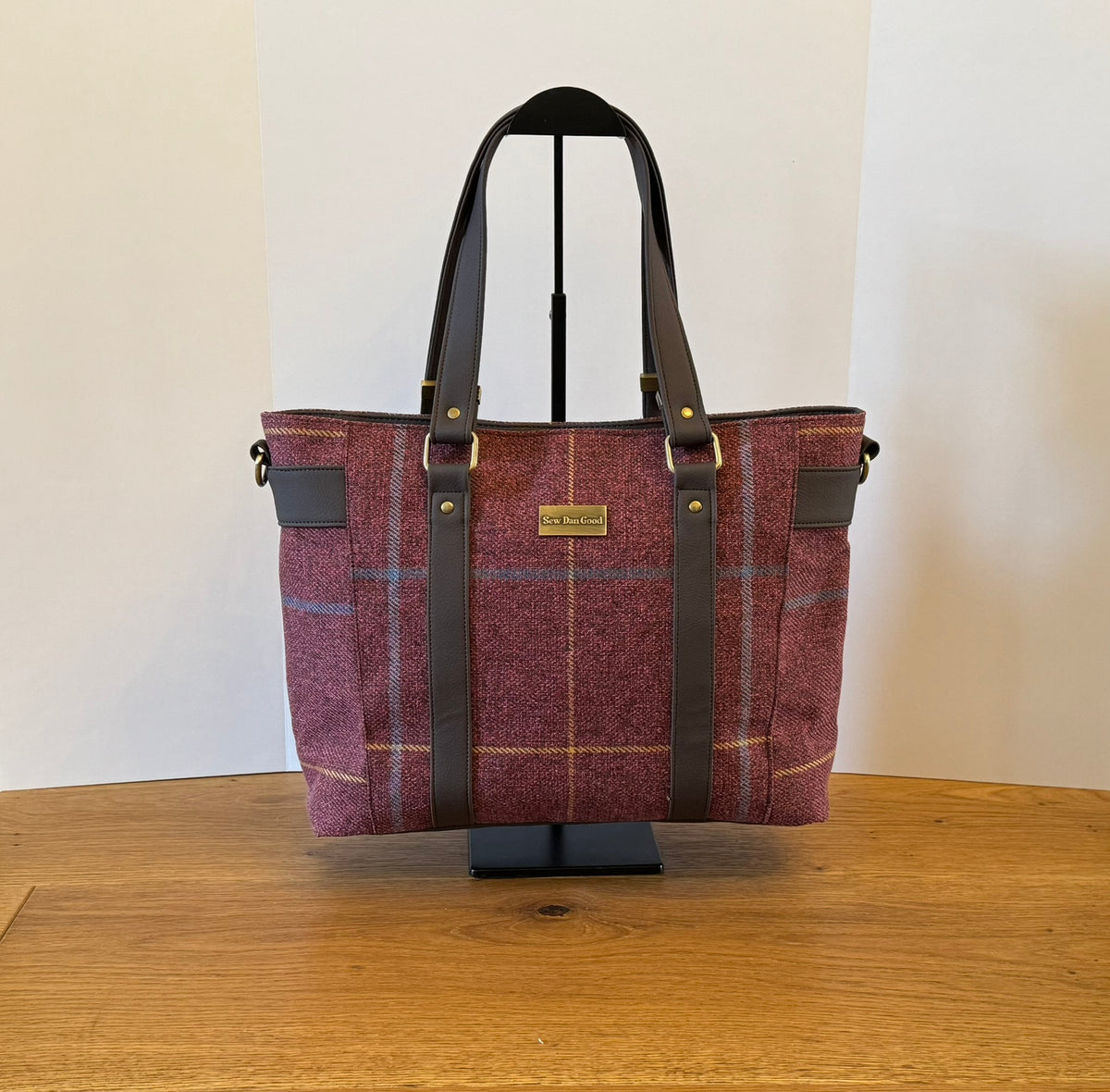 Burgundy Check Tote Bag