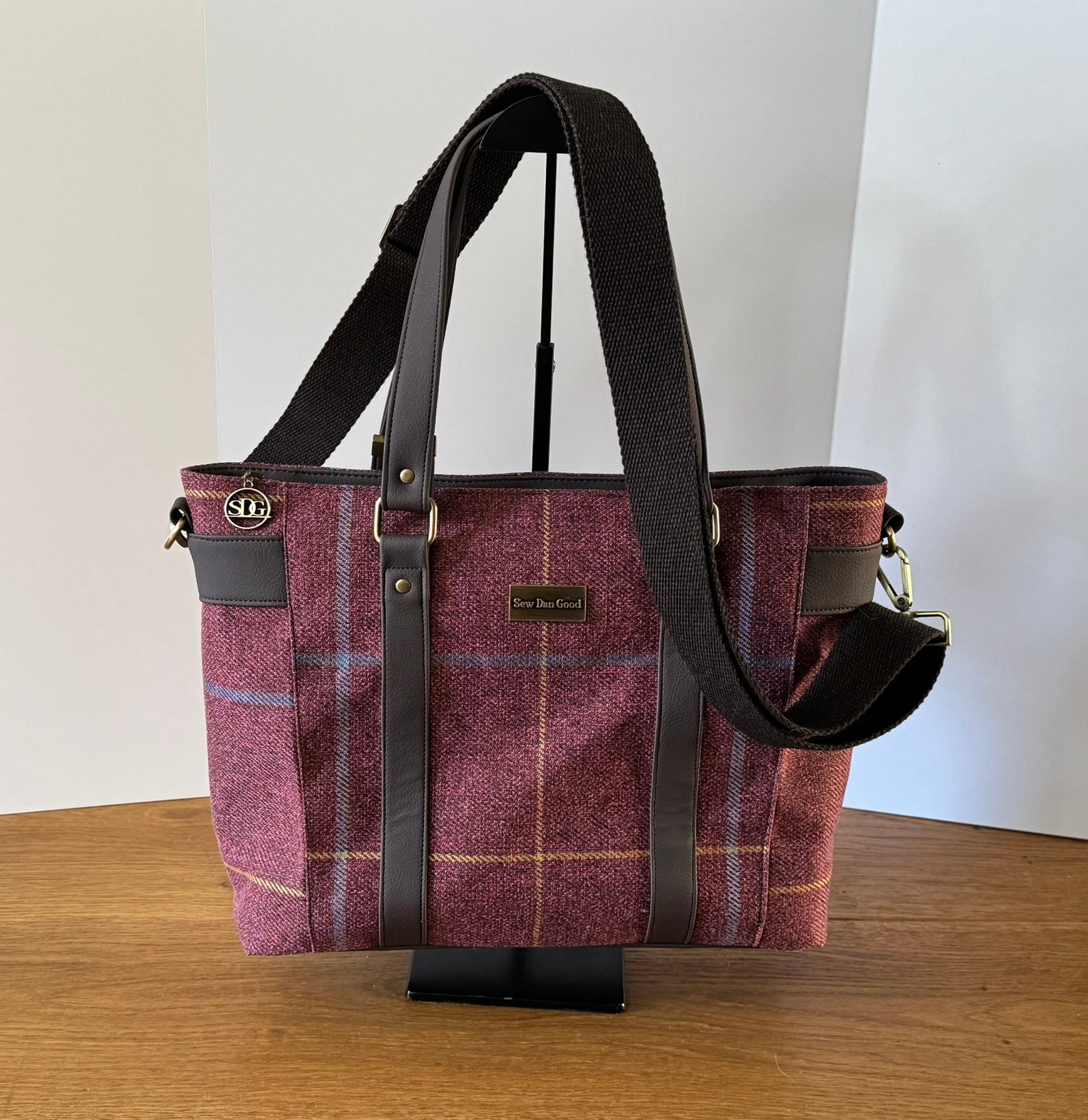 Burgundy Check Tote Bag