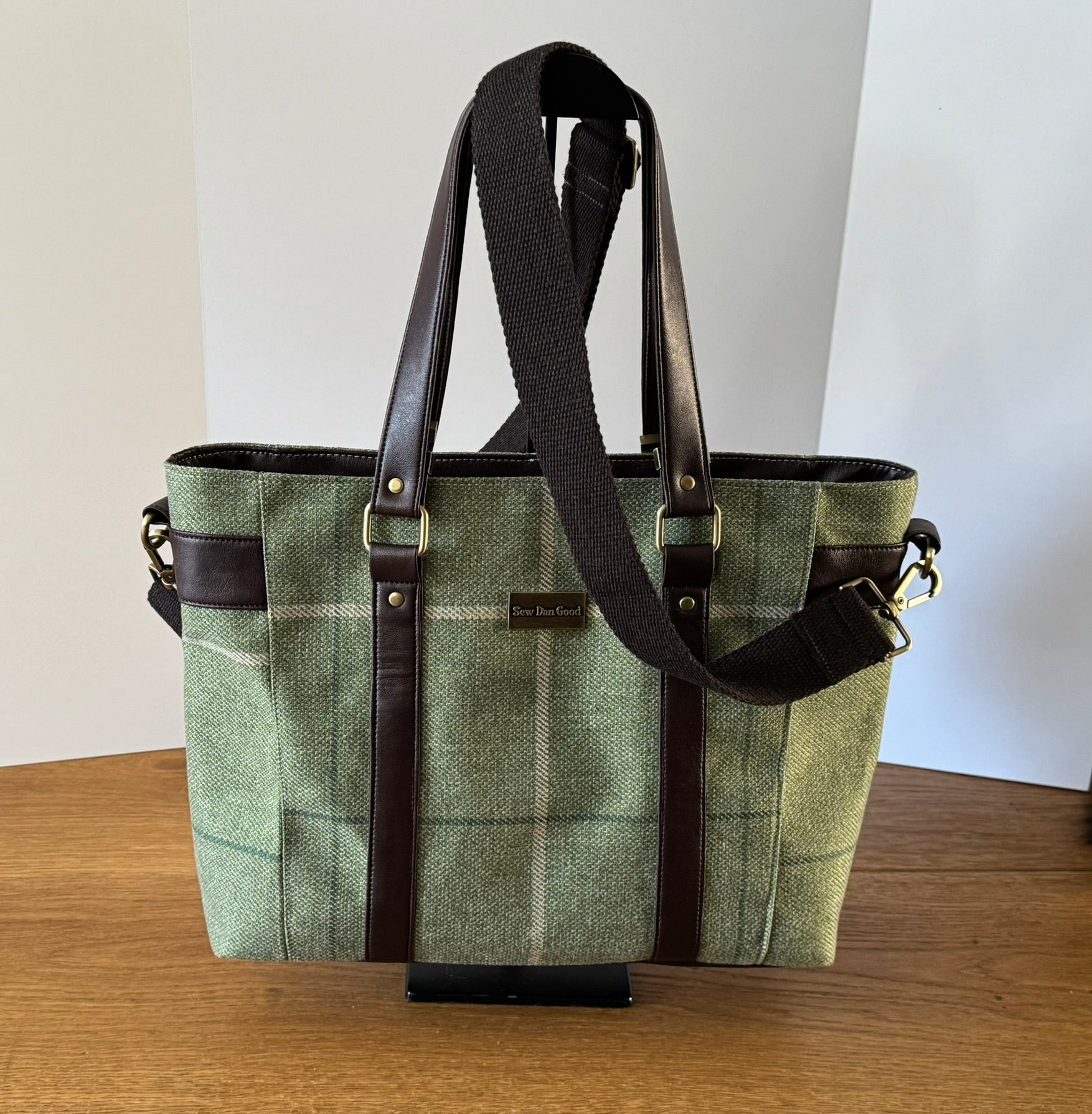 Sage Check Tote Bag
