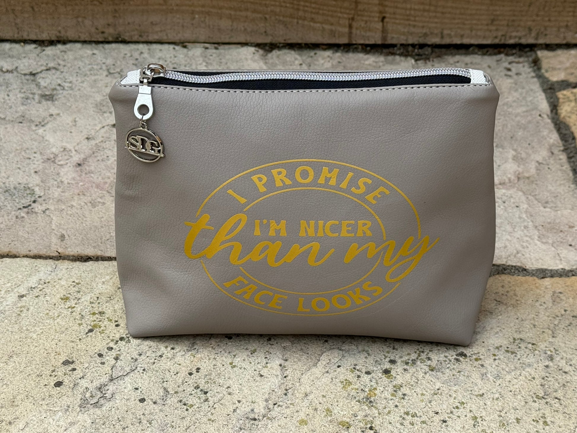 "I Promise I'm Nicer Than My Face Looks" Faux Leather Pouch