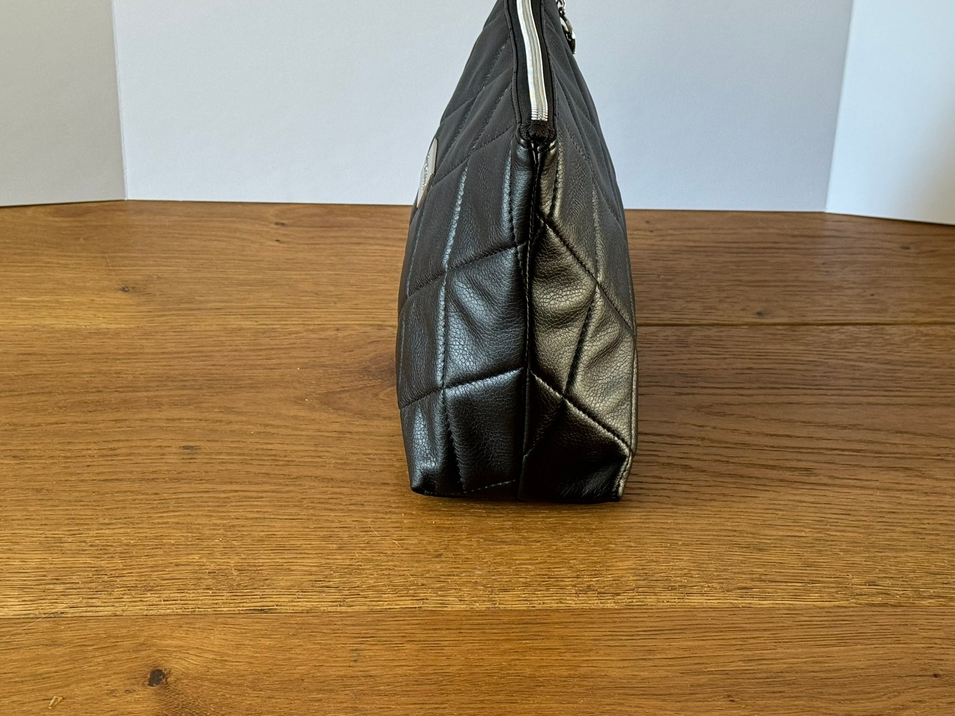 Black Quilted Faux Leather Pouch