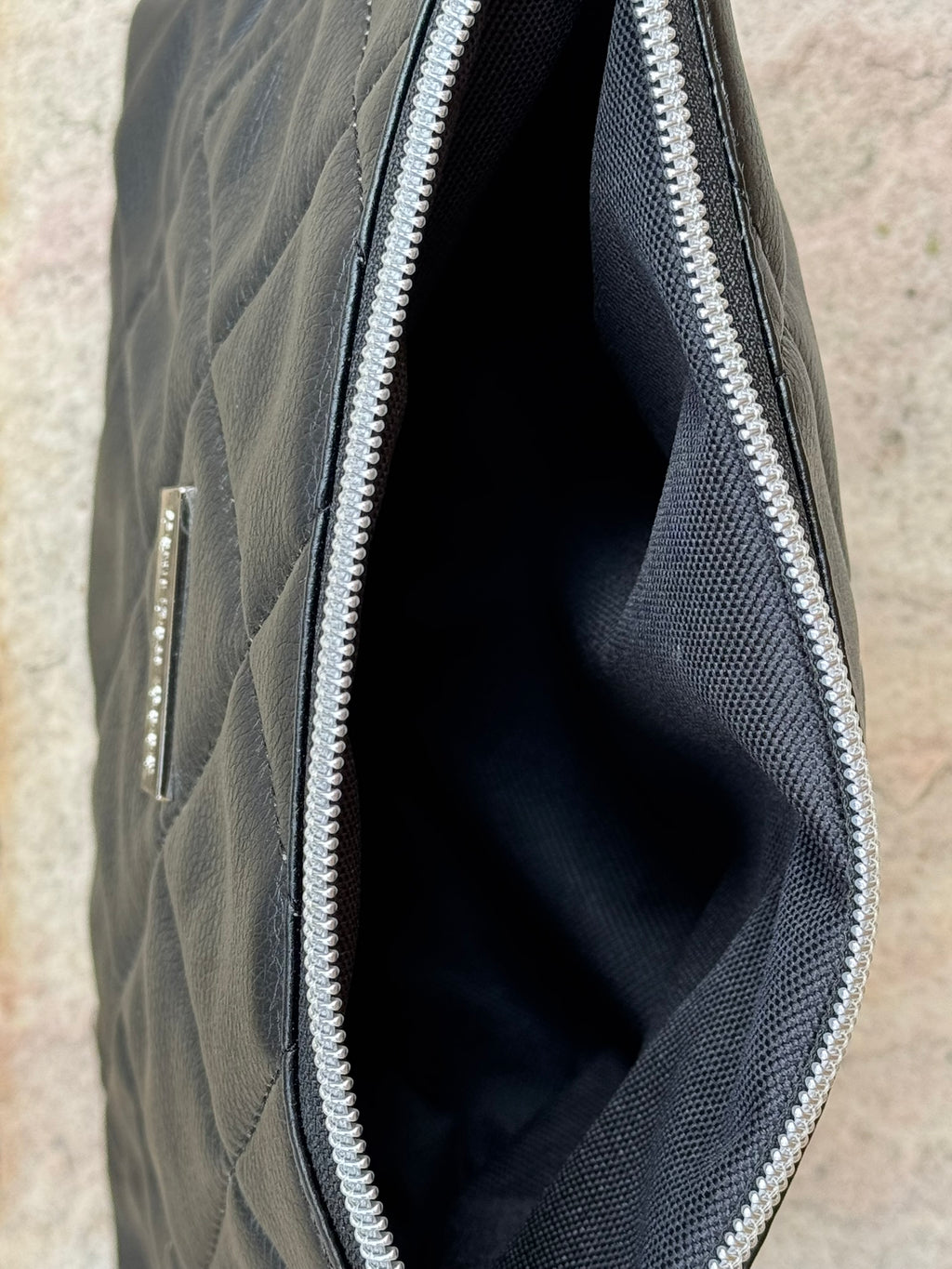 Black Quilted Faux Leather Pouch