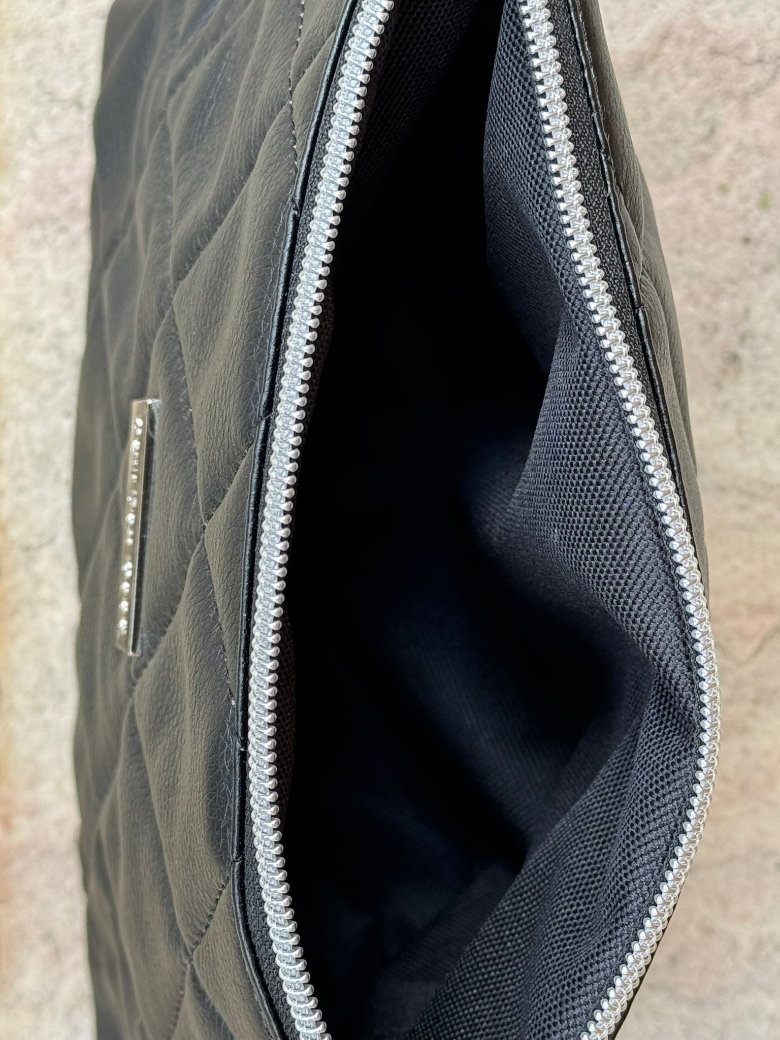 Black Quilted Faux Leather Pouch