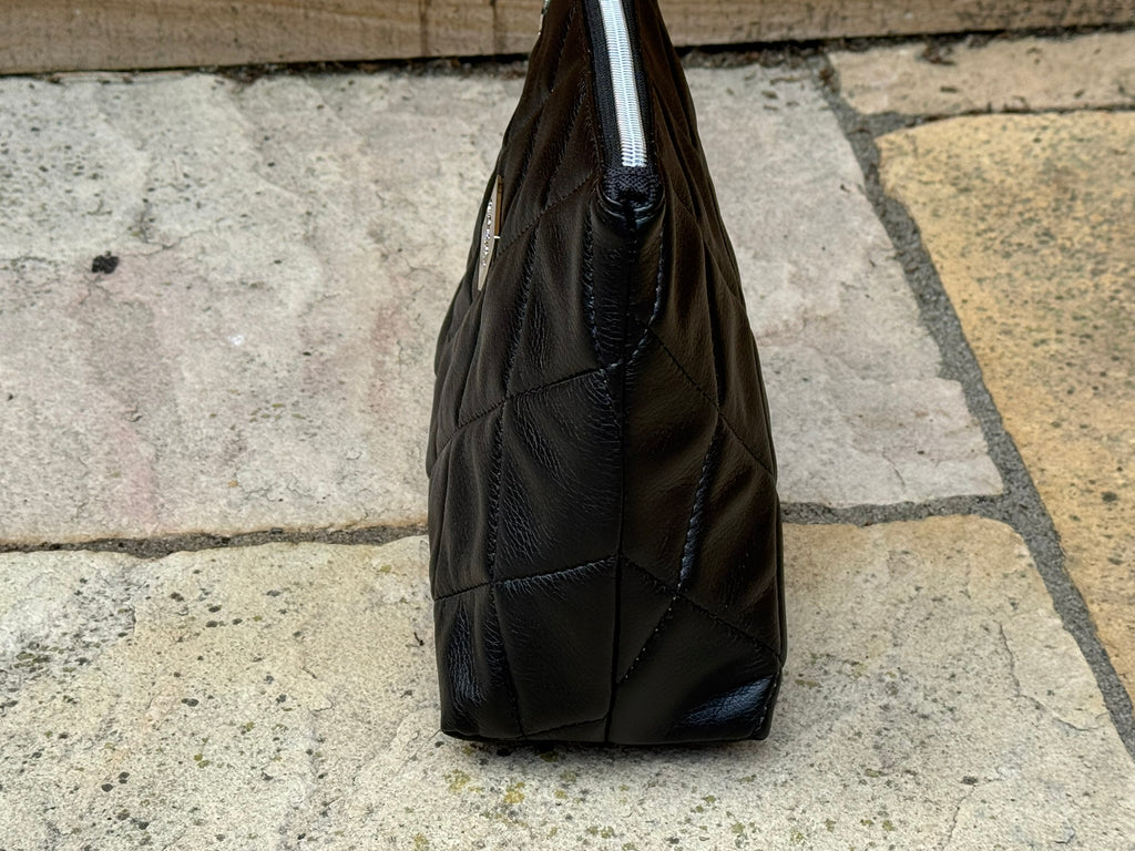 Black Quilted Faux Leather Pouch